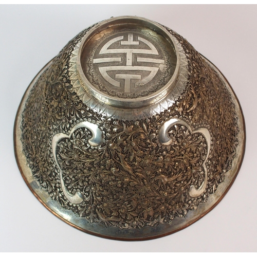 82 - A Chinese white metal filigree bowl