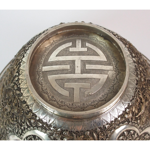 82 - A Chinese white metal filigree bowl