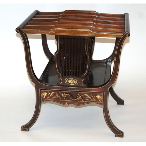 844 - An Edwardian mahogany  ivory and fruitwood inlaid Canterbury