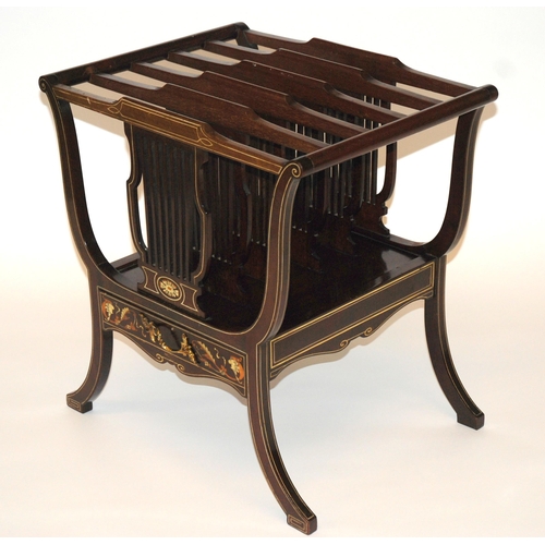 844 - An Edwardian mahogany  ivory and fruitwood inlaid Canterbury