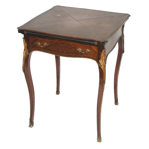 846 - A Victorian rosewood and brass mounted envelope card table