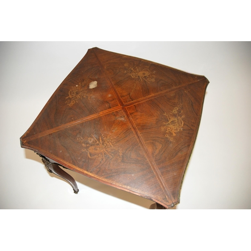 846 - A Victorian rosewood and brass mounted envelope card table