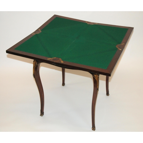 846 - A Victorian rosewood and brass mounted envelope card table