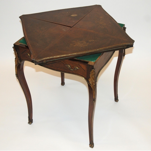 846 - A Victorian rosewood and brass mounted envelope card table