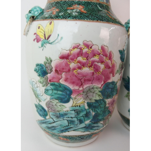 93 - A pair of Chinese famille rose/verte vases