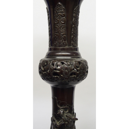 11 - A large Japanese bronze oil lamp