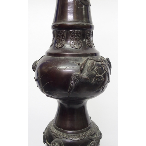 11 - A large Japanese bronze oil lamp