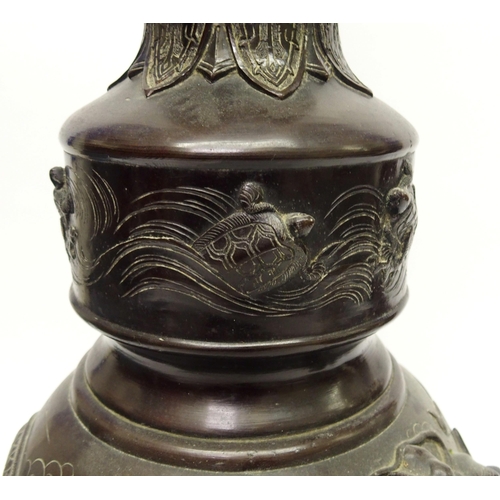 11 - A large Japanese bronze oil lamp