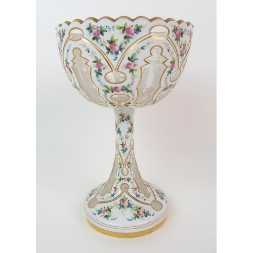 153 - A Focke & Metzler Dutch enamelled glass candlestick and enamelled glass footed bowl