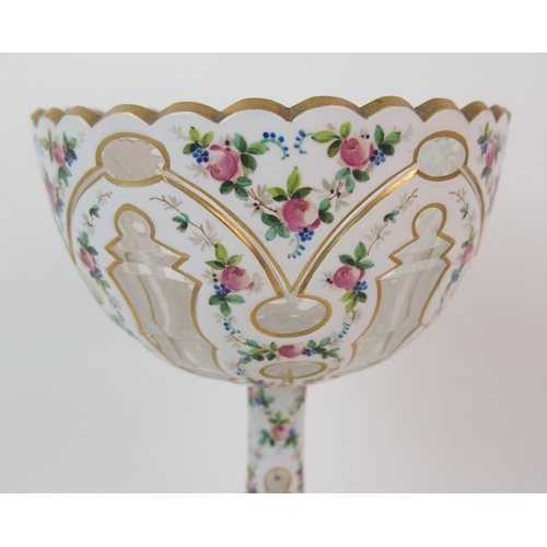 153 - A Focke & Metzler Dutch enamelled glass candlestick and enamelled glass footed bowl