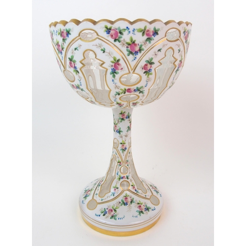 153 - A Focke & Metzler Dutch enamelled glass candlestick and enamelled glass footed bowl