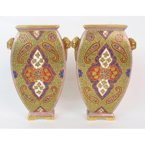 158 - A pair of Coalport porcelain enamelled vases