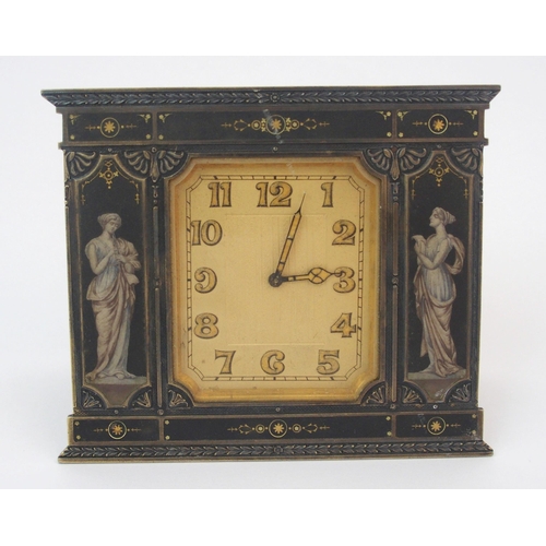 160 - A Swiss Art Deco silver and enamelled desk clock