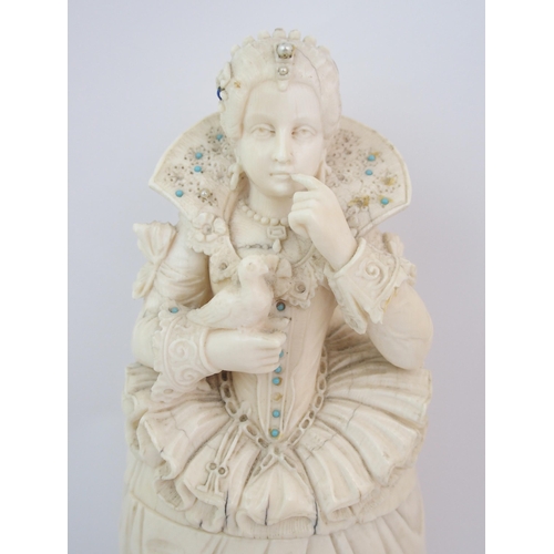 162 - A carved ivory Dieppe work figure of Mary  Queen of Scots