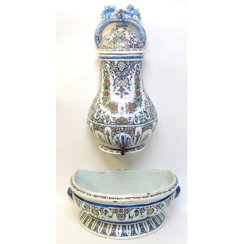 163 - A French faience cistern with cover and basin