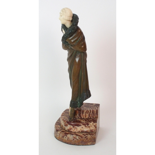 169 - An Art Deco patinated bronze and ivory figure  by Demetre Chiparus (Romania  1886-1947)  Leaving the... 