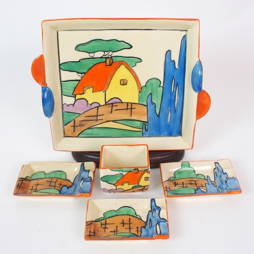 170 - A Clarice Cliff Bizarre Orange Roof Cottage pattern smoker's set