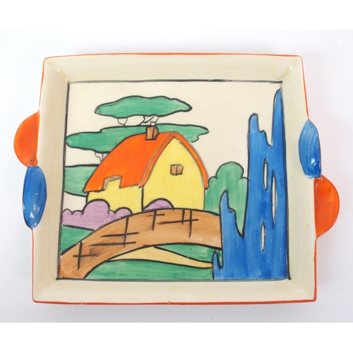 170 - A Clarice Cliff Bizarre Orange Roof Cottage pattern smoker's set