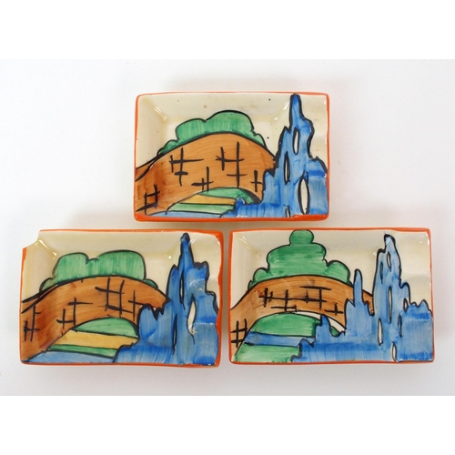 170 - A Clarice Cliff Bizarre Orange Roof Cottage pattern smoker's set