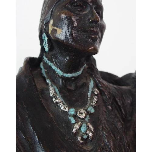 176 - An American patinated cast bronze figure of a Native American woman