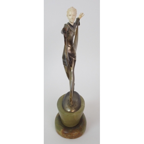 178 - An Austrian Art Deco painted bronze and ivory figure  by Josef Lorenzl (Austrian  1892-1950)