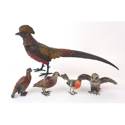 189 - Five cold painted bronze figures of birds  likely Austrian