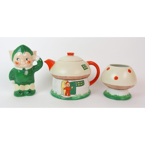 193 - A Shelley three-piece enamelled porcelain Boo Boo tea set  designed by Mabel Lucie Atwell