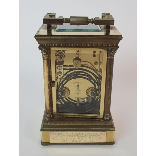 200 - A French two-dial brass carriage clock