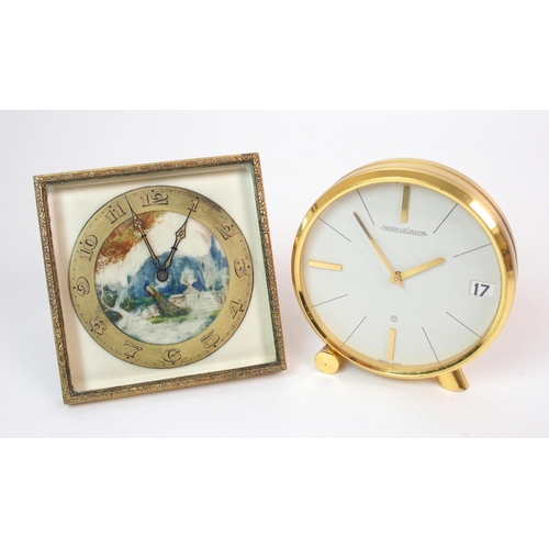 204 - A Jaeger Le Coultre gilt brass desk clock and a Victorian travel clock