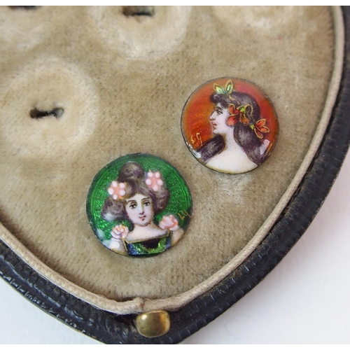 209 - Six enamelled buttons in original case