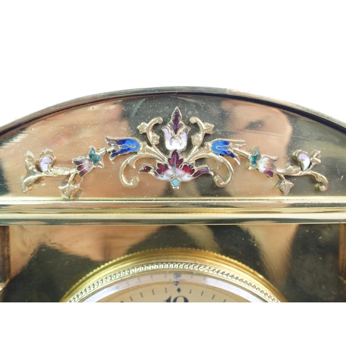 213 - A French brass and enamelled three-piece clock garniture