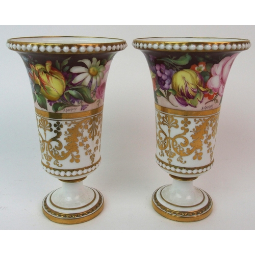 219 - A pair of Royal Crown Derby painted porcelain bud vases