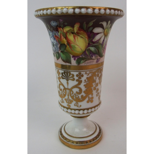 219 - A pair of Royal Crown Derby painted porcelain bud vases