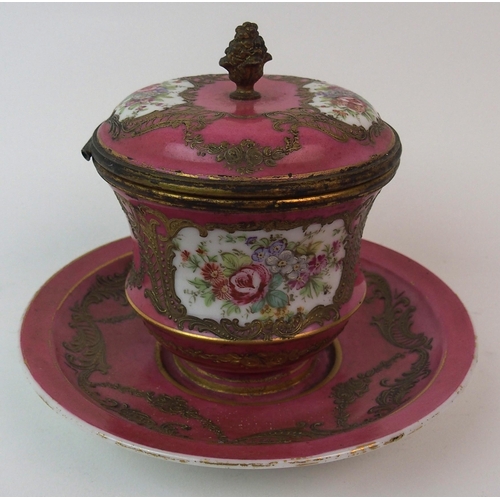 220 - A French Sevres-style enamelled porcelain inkwell