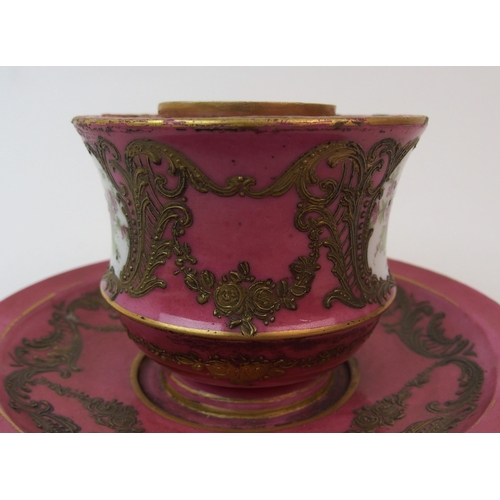 220 - A French Sevres-style enamelled porcelain inkwell