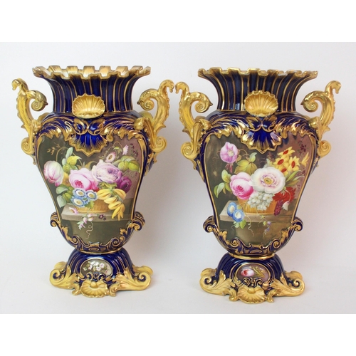 222 - A pair of Coalport painted porcelain vases