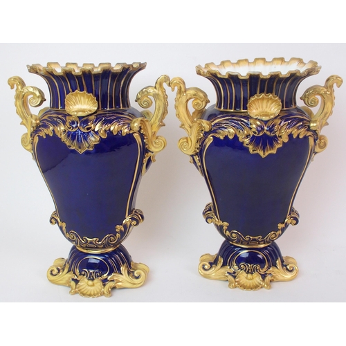 222 - A pair of Coalport painted porcelain vases