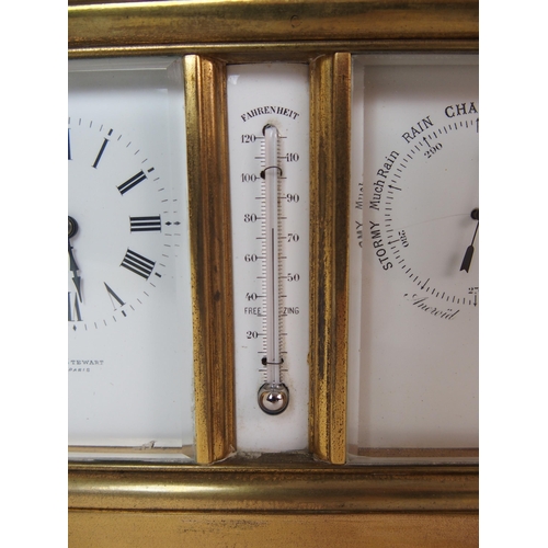 230 - A French brass and glass integrated carriage clock  barometer  compass and thermometer