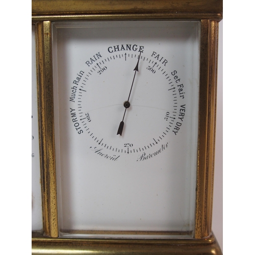 230 - A French brass and glass integrated carriage clock  barometer  compass and thermometer