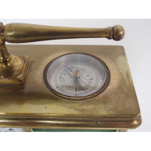 230 - A French brass and glass integrated carriage clock  barometer  compass and thermometer