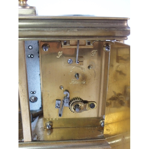 230 - A French brass and glass integrated carriage clock  barometer  compass and thermometer