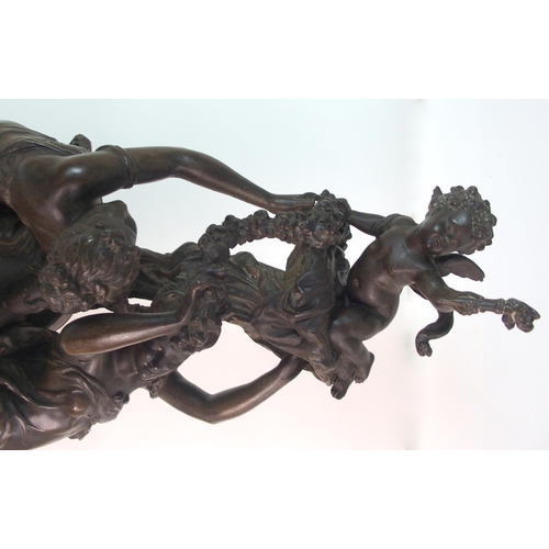 236 - A French patinated spelter  gilt bronze and onyx figural clock