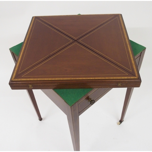 306 - An Edwardian mahogany and crossbanded envelope card table