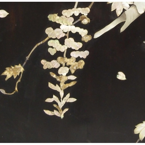 310 - A Japanese lacquered and inlaid mother of pearl wall panel