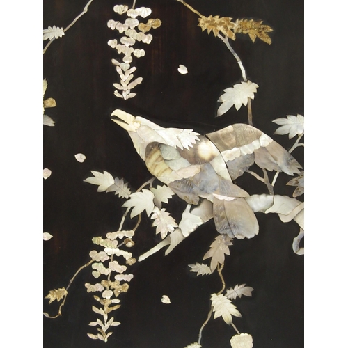 310 - A Japanese lacquered and inlaid mother of pearl wall panel