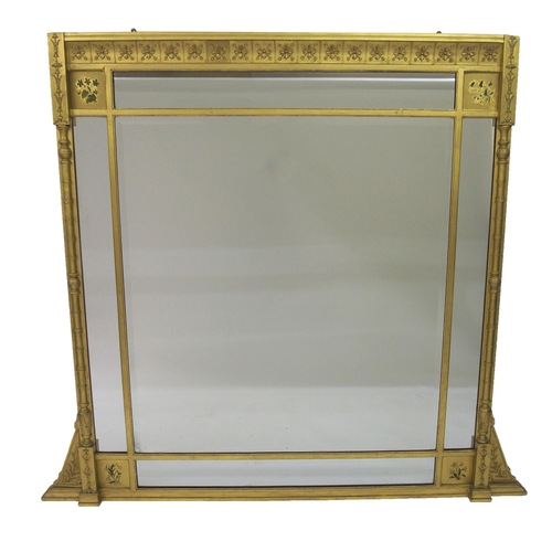 320 - A Victorian gilt and painted wood overmantle mirror