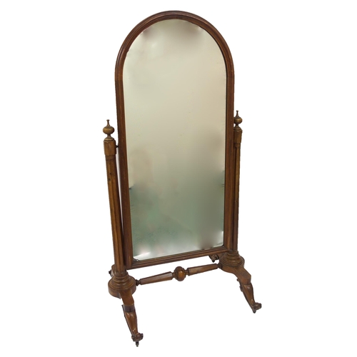 323 - A Victorian walnut cheval mirror