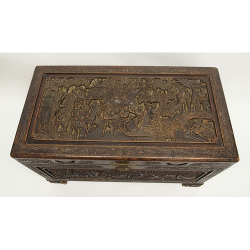 329 - A Chinese camphorwood carved blanket chest