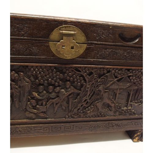 329 - A Chinese camphorwood carved blanket chest