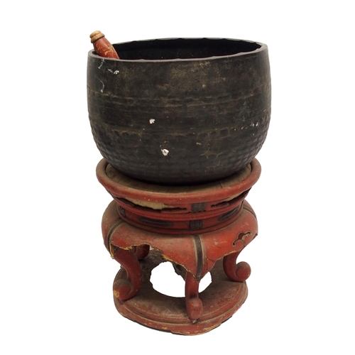 333 - A Chinese hardwood copper drum gong